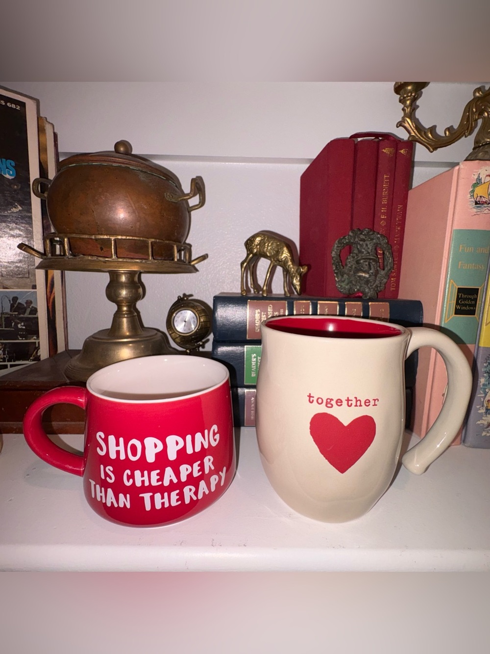 Red and Cream Heart Ceramic Mug Set - Together & Shopping Designs